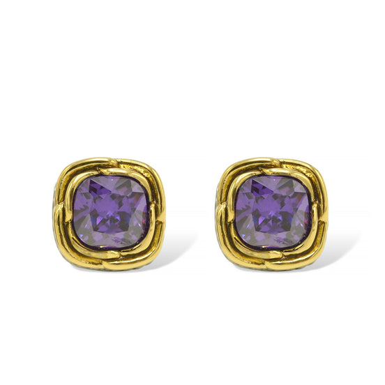 Two-Tone Crystal Square Stud Earrings - Style #23172ER | Available in Multiple Colors: 🔴🟠🔵🟣⚪⚫