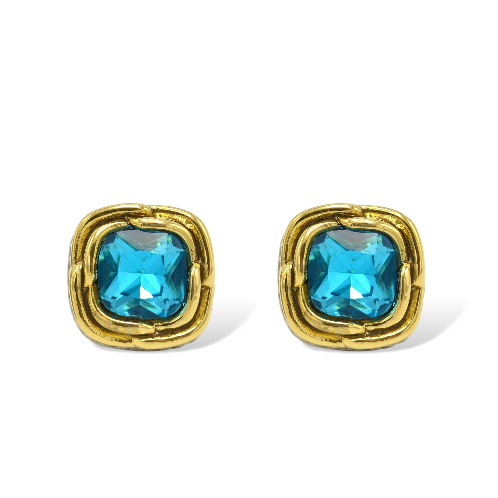 Two-Tone Crystal Square Stud Earrings - Style #23172ER | Available in Multiple Colors: 🔴🟠🔵🟣⚪⚫