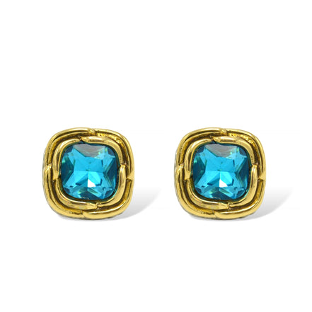 Two-Tone Crystal Square Stud Earrings - Style #23172ER | Available in Multiple Colors: 🔴🟠🔵🟣⚪⚫