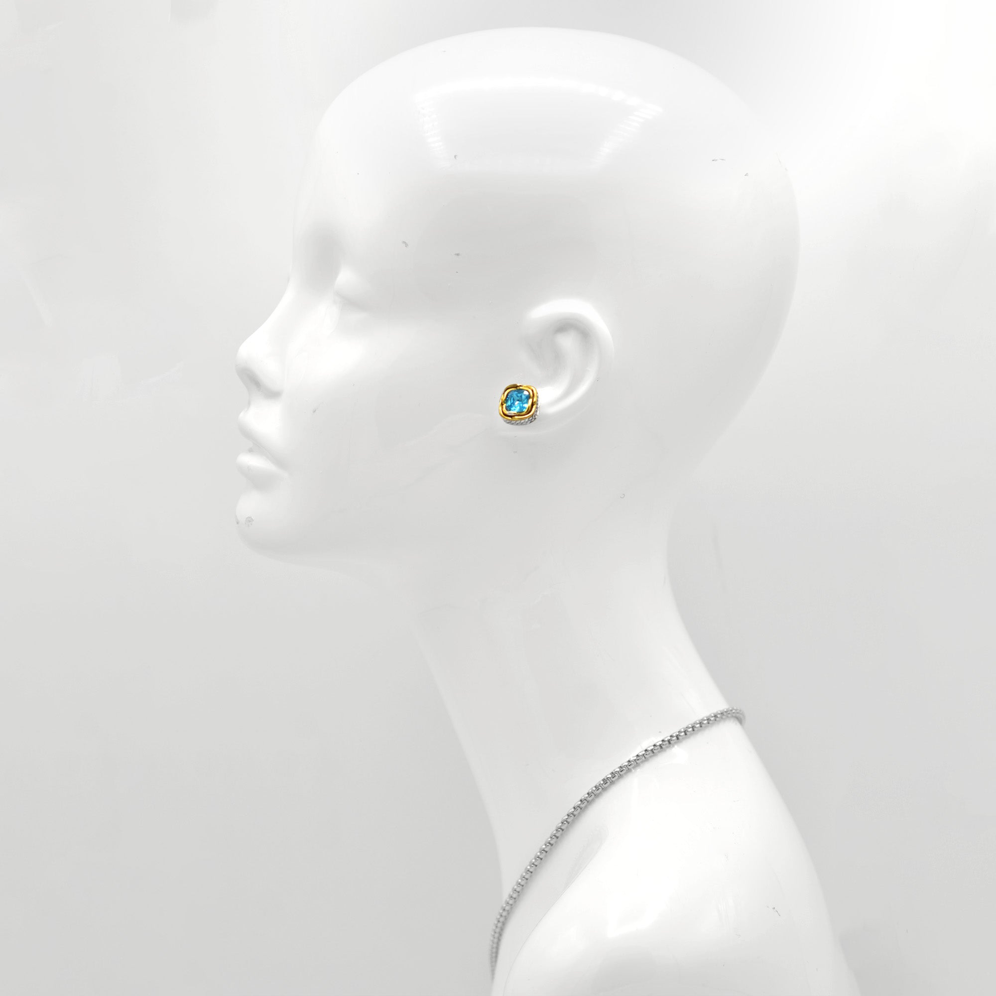 Two-Tone Crystal Square Stud Earrings - Style #23172ER | Available in Multiple Colors: 🔴🟠🔵🟣⚪⚫