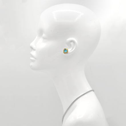 Two-Tone Crystal Square Stud Earrings - Style #23172ER | Available in Multiple Colors: 🔴🟠🔵🟣⚪⚫