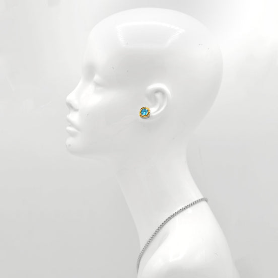 Two-Tone Crystal Square Stud Earrings - Style #23172ER | Available in Multiple Colors: 🔴🟠🔵🟣⚪⚫