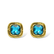 Two-Tone Crystal Square Stud Earrings - Style #23172ER | Available in Multiple Colors: 🔴🟠🔵🟣⚪⚫