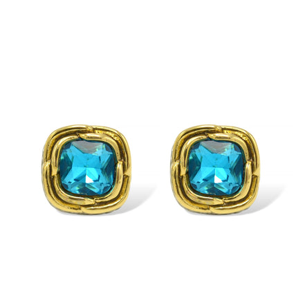 Two-Tone Crystal Square Stud Earrings - Style #23172ER | Available in Multiple Colors: 🔴🟠🔵🟣⚪⚫