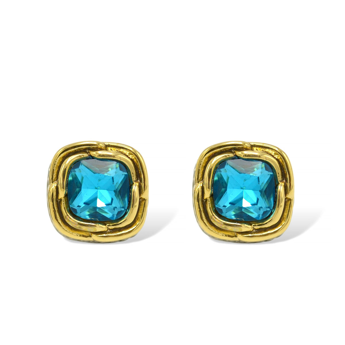 Two-Tone Crystal Square Stud Earrings - Style #23172ER | Available in Multiple Colors: 🔴🟠🔵🟣⚪⚫