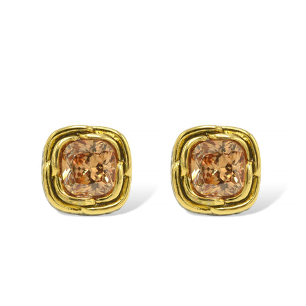 Two-Tone Crystal Square Stud Earrings - Style #23172ER | Available in Multiple Colors: 🔴🟠🔵🟣⚪⚫