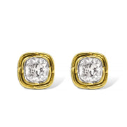 Two-Tone Crystal Square Stud Earrings - Style #23172ER | Available in Multiple Colors: 🔴🟠🔵🟣⚪⚫