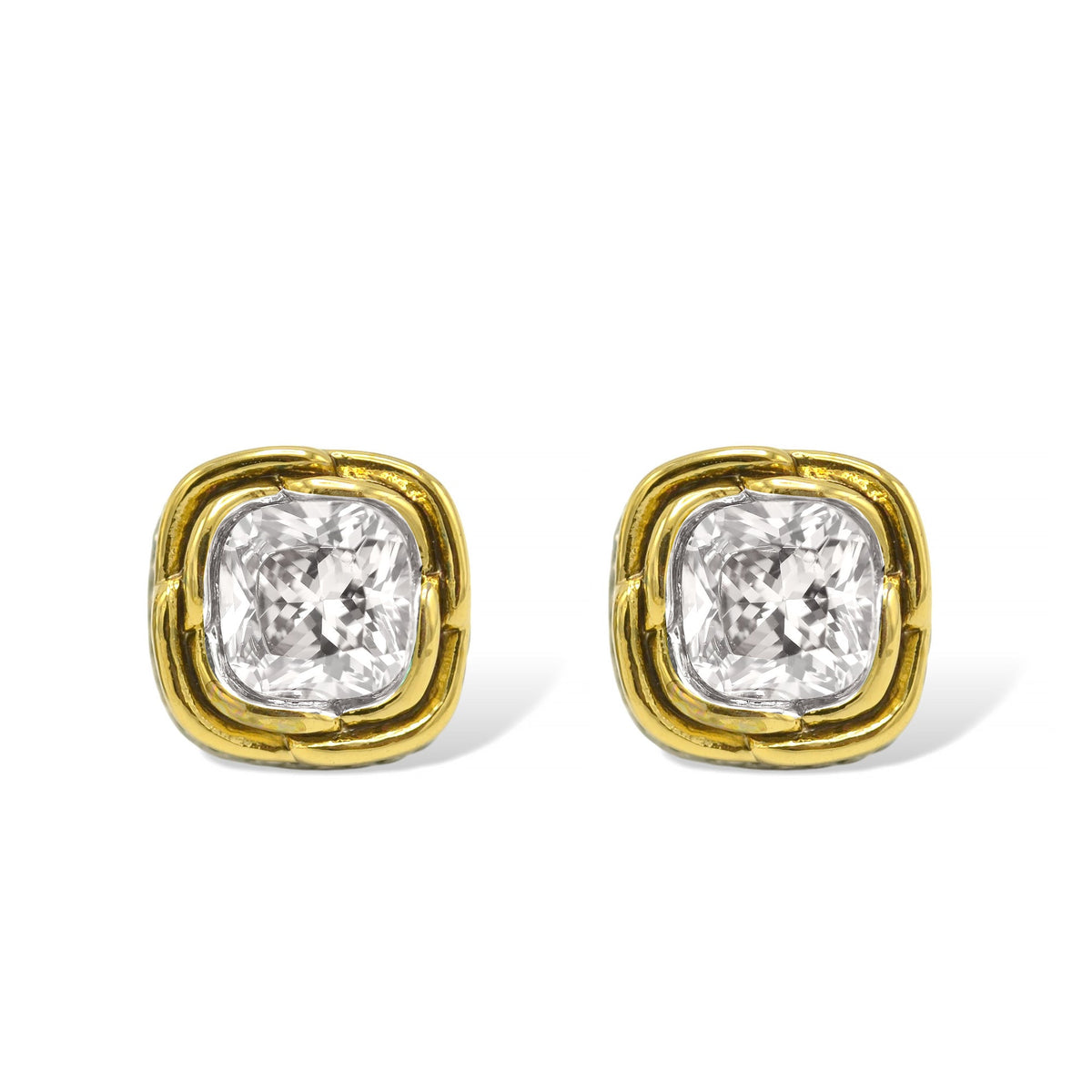 Two-Tone Crystal Square Stud Earrings - Style #23172ER | Available in Multiple Colors: 🔴🟠🔵🟣⚪⚫