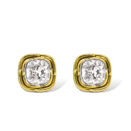 Two-Tone Crystal Square Stud Earrings - Style #23172ER | Available in Multiple Colors: 🔴🟠🔵🟣⚪⚫