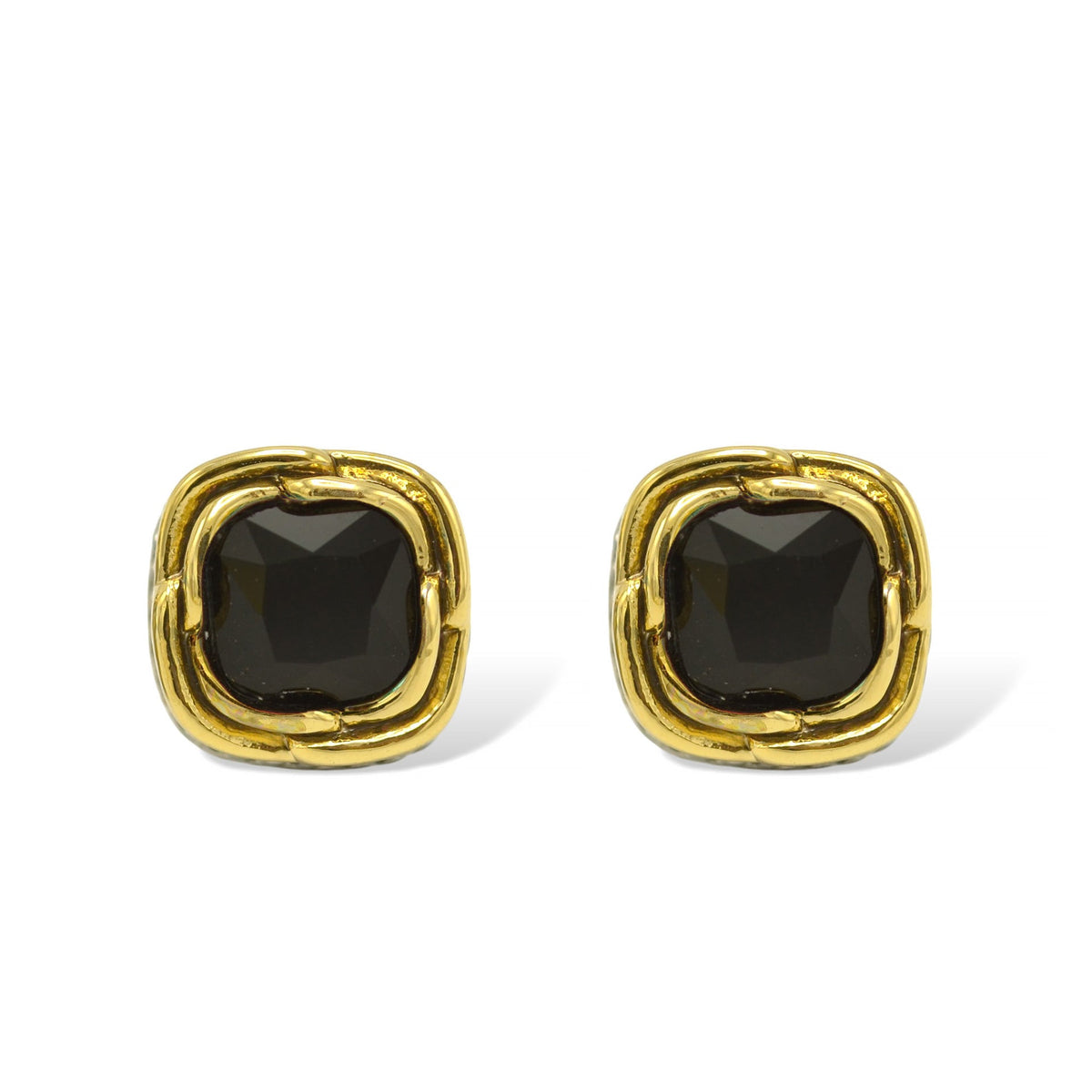 Two-Tone Crystal Square Stud Earrings - Style #23172ER | Available in Multiple Colors: 🔴🟠🔵🟣⚪⚫