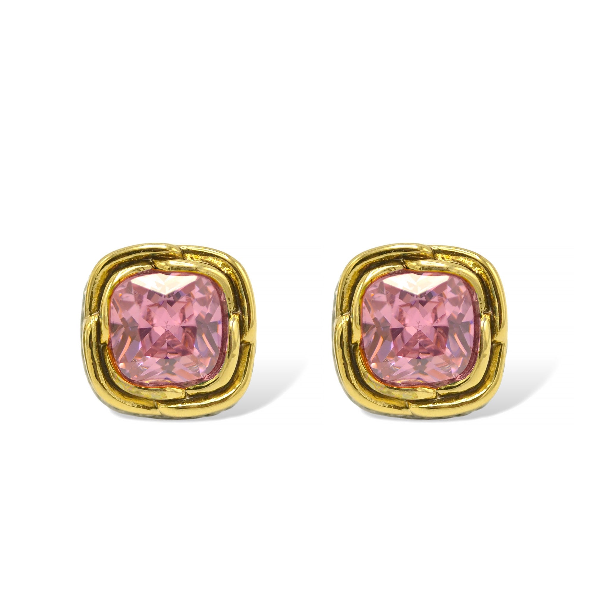 Two-Tone Crystal Square Stud Earrings - Style #23172ER | Available in Multiple Colors: 🔴🟠🔵🟣⚪⚫