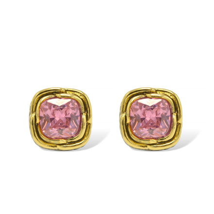 Two-Tone Crystal Square Stud Earrings - Style #23172ER | Available in Multiple Colors: 🔴🟠🔵🟣⚪⚫