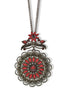 Hematite-Tone Necklace with Red Crystal Filigree Pendant #255RD1501 (1D9/1A5)