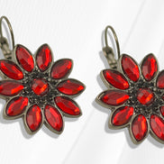 Red Crystal Flower Charm hematite Earrings #255RD3101 (1D9/1A5)