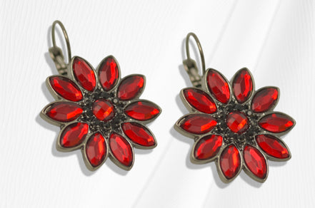 Red Crystal Flower Charm hematite Earrings #255RD3101 (1D9/1A5)
