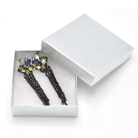 Black Metal tassel Earrings With Multi-Color Faceted Crystals #256BL3601 (7A2)