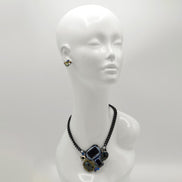 Black Metal Necklace with Multi-Color Faceted Crystals #256BL1101 (1E21)