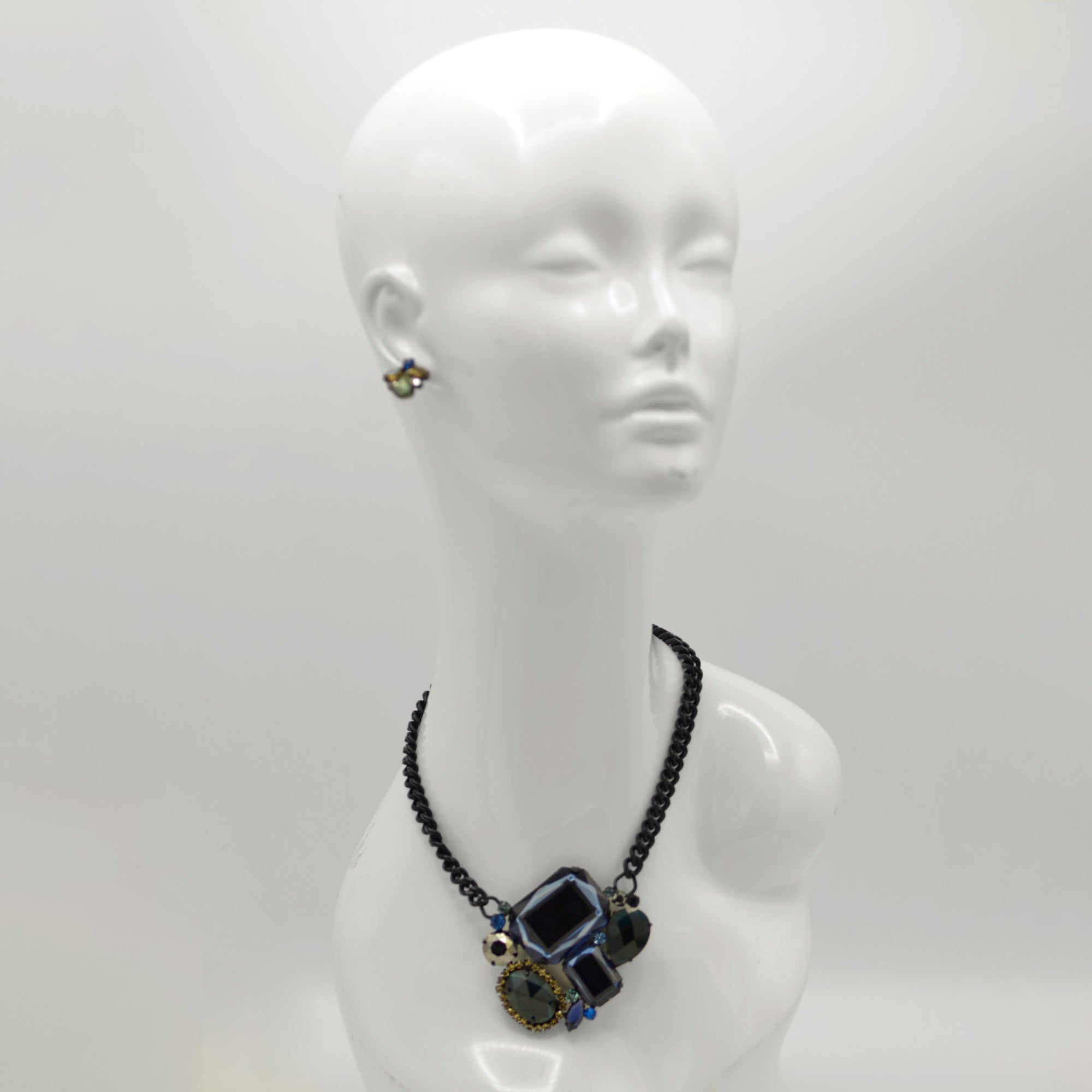 Black Metal Necklace with Multi-Color Faceted Crystals #256BL1101 (1E21)