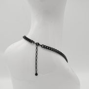 Black Metal Necklace with Amethyst Crystal and Black Faceted Teardrop Pendant#256BL1301 (9A5/7A2)