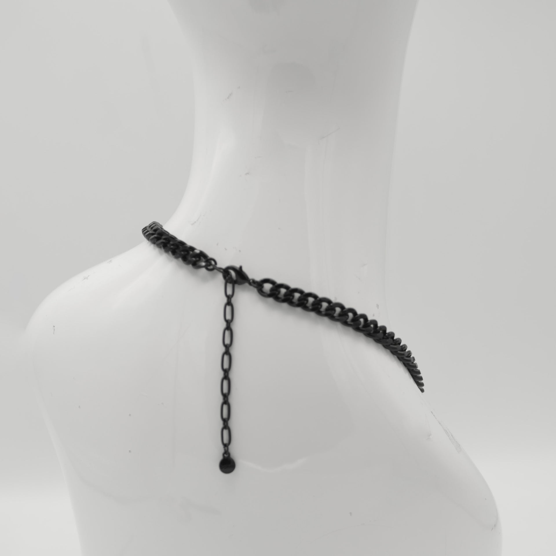 Black Metal Necklace with Amethyst Crystal and Black Faceted Teardrop Pendant#256BL1301 (9A5/7A2)