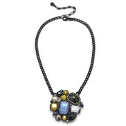 Black Metal Necklace with Multicolor Crystal Pendant necklace #256BL1201 (1E21)