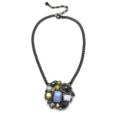 Black Metal Necklace with Multicolor Crystal Pendant necklace #256BL1201 (1E21)