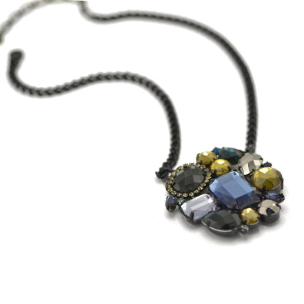 Black Metal Necklace with Multicolor Crystal Pendant necklace #256BL1201 (1E21)