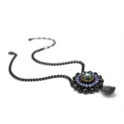 Black Metal Necklace with Amethyst Crystal and Black Faceted Teardrop Pendant#256BL1301 (9A5/7A2)
