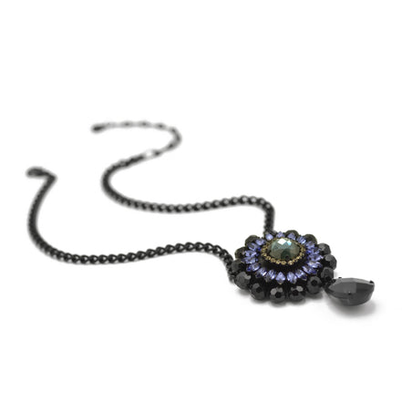 Black Metal Necklace with Amethyst Crystal and Black Faceted Teardrop Pendant#256BL1301 (9A5/7A2)
