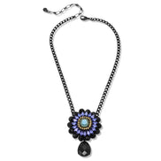 Black Metal Necklace with Amethyst Crystal and Black Faceted Teardrop Pendant#256BL1301 (9A5/7A2)