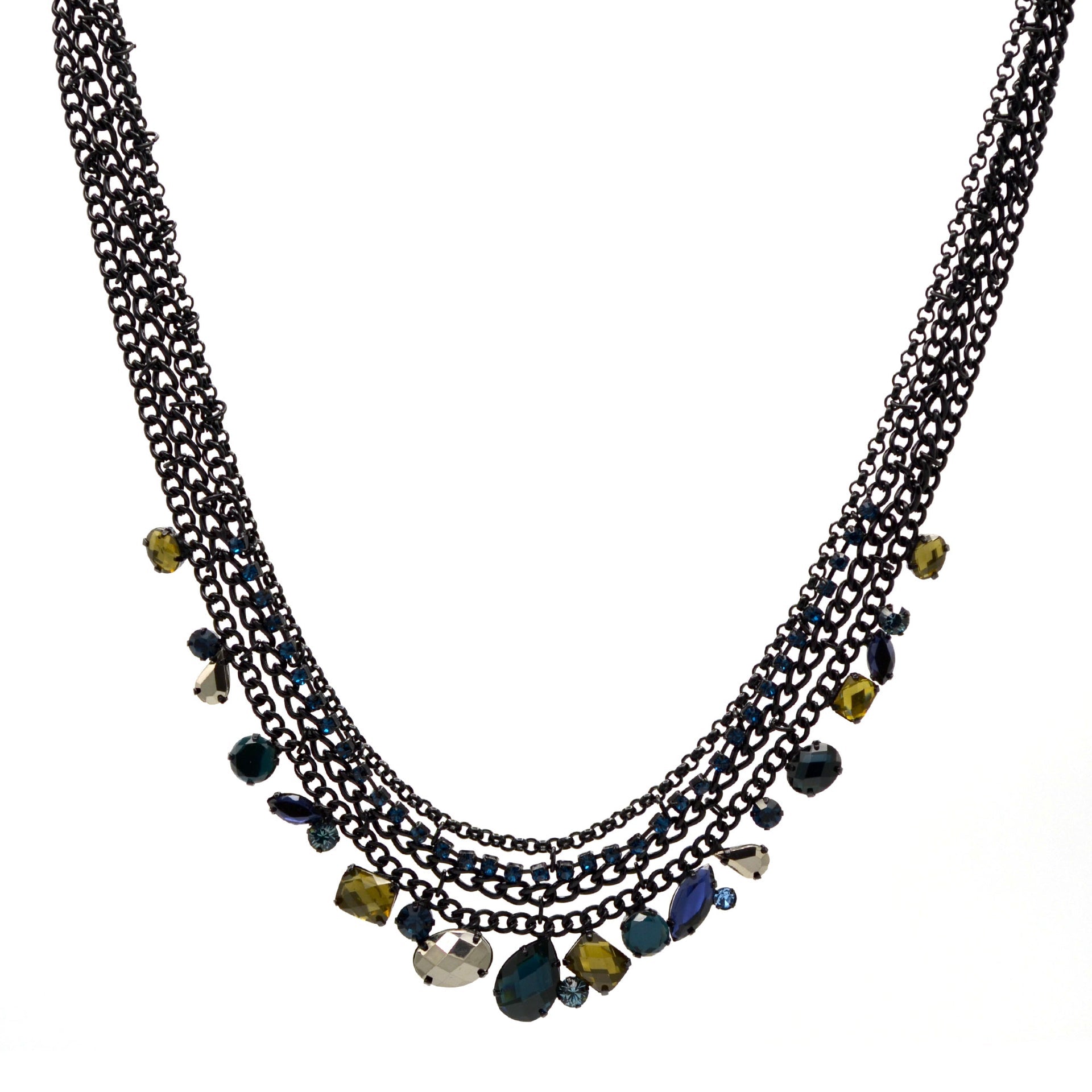 Black Metal Necklace with Multi-Color Faceted Crystals – Bold, Vibrant, and Perfect for Any Occasion! ✨ #256BL1401 (1E21)