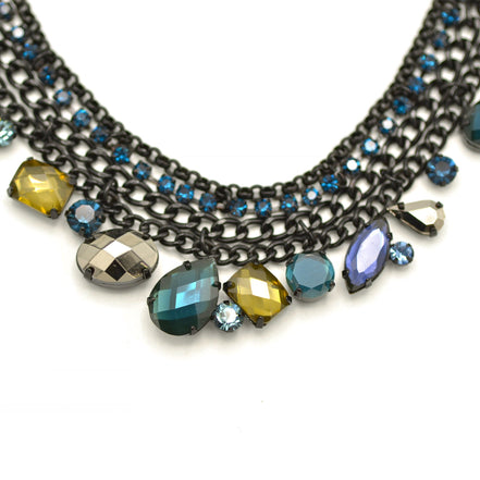 Black Metal Necklace with Multi-Color Faceted Crystals – Bold, Vibrant, and Perfect for Any Occasion! ✨ #256BL1401 (1E21)