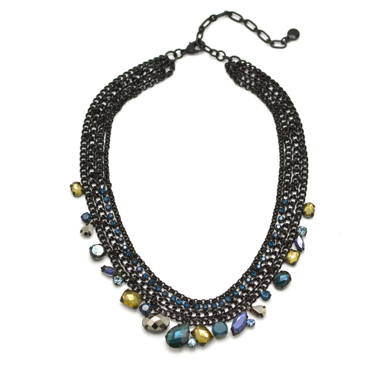 Black Metal Necklace with Multi-Color Faceted Crystals – Bold, Vibrant, and Perfect for Any Occasion! ✨ #256BL1401 (1E21)
