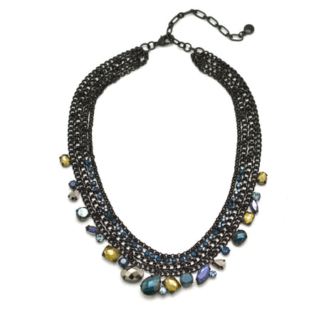 Black Metal Necklace with Multi-Color Faceted Crystals – Bold, Vibrant, and Perfect for Any Occasion! ✨ #256BL1401 (1E21)