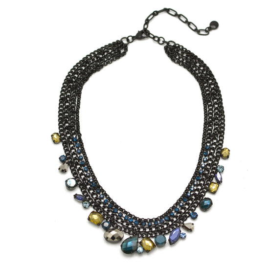 Black Metal Necklace with Multi-Color Faceted Crystals – Bold, Vibrant, and Perfect for Any Occasion! ✨ #256BL1401 (1E21)
