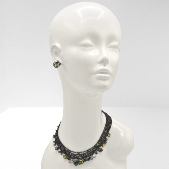 Black Metal Necklace with Multi-Color Faceted Crystals – Bold, Vibrant, and Perfect for Any Occasion! ✨ #256BL1401 (1E21)