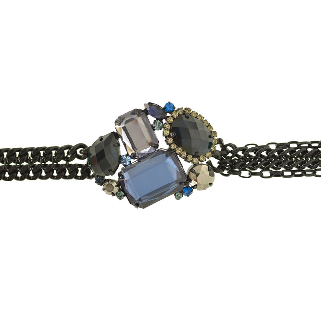 Black metal multicolor faceted crystals bracelet #256BL2101 (1E21)