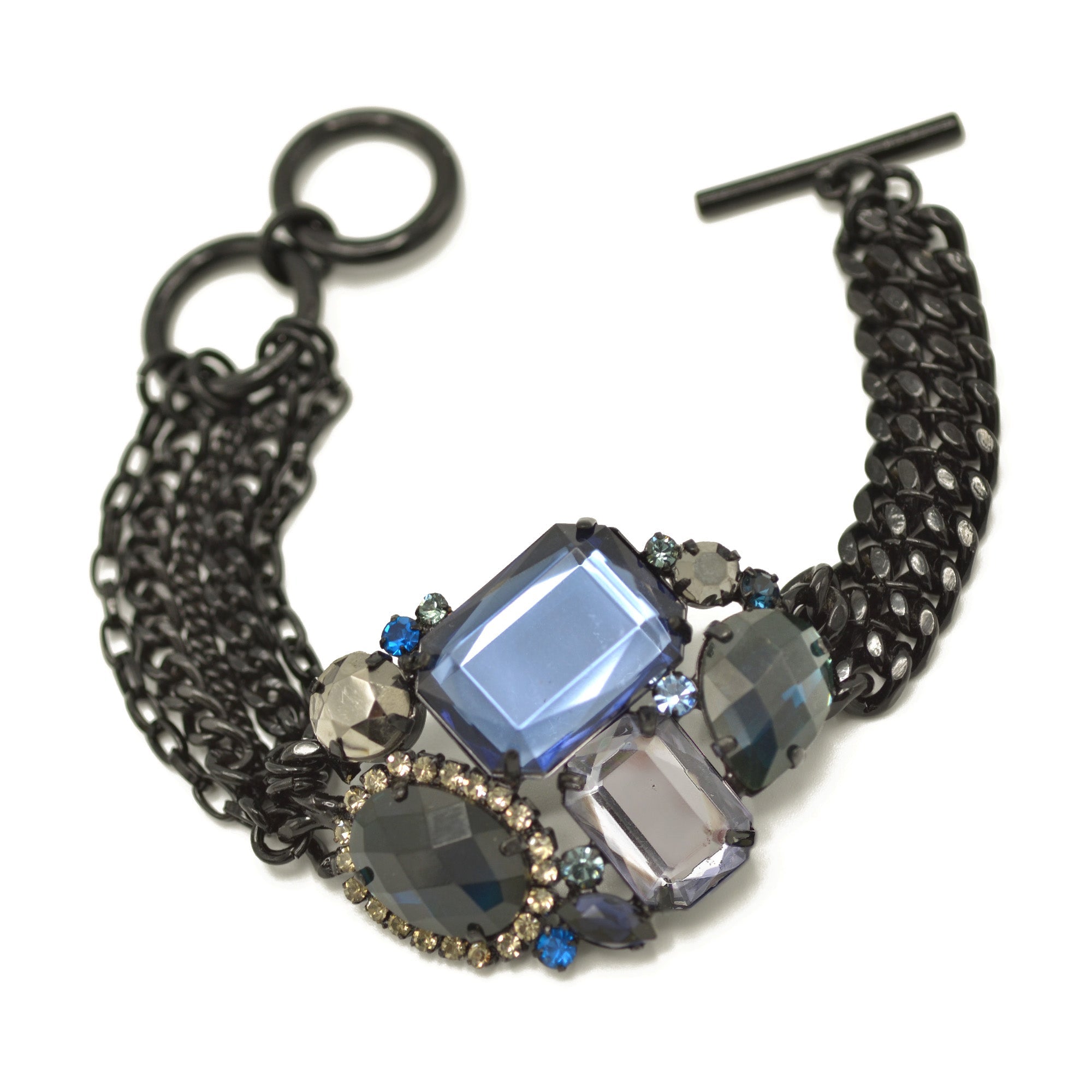 Black metal multicolor faceted crystals bracelet #256BL2101 (1E21)