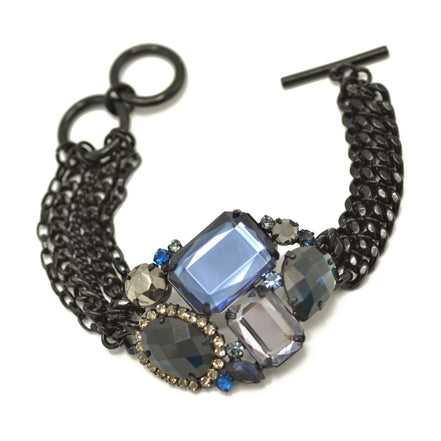 Black metal multicolor faceted crystals bracelet #256BL2101 (1E21)