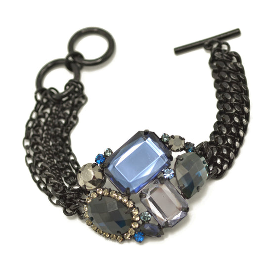 Black metal multicolor faceted crystals bracelet #256BL2101 (1E21)