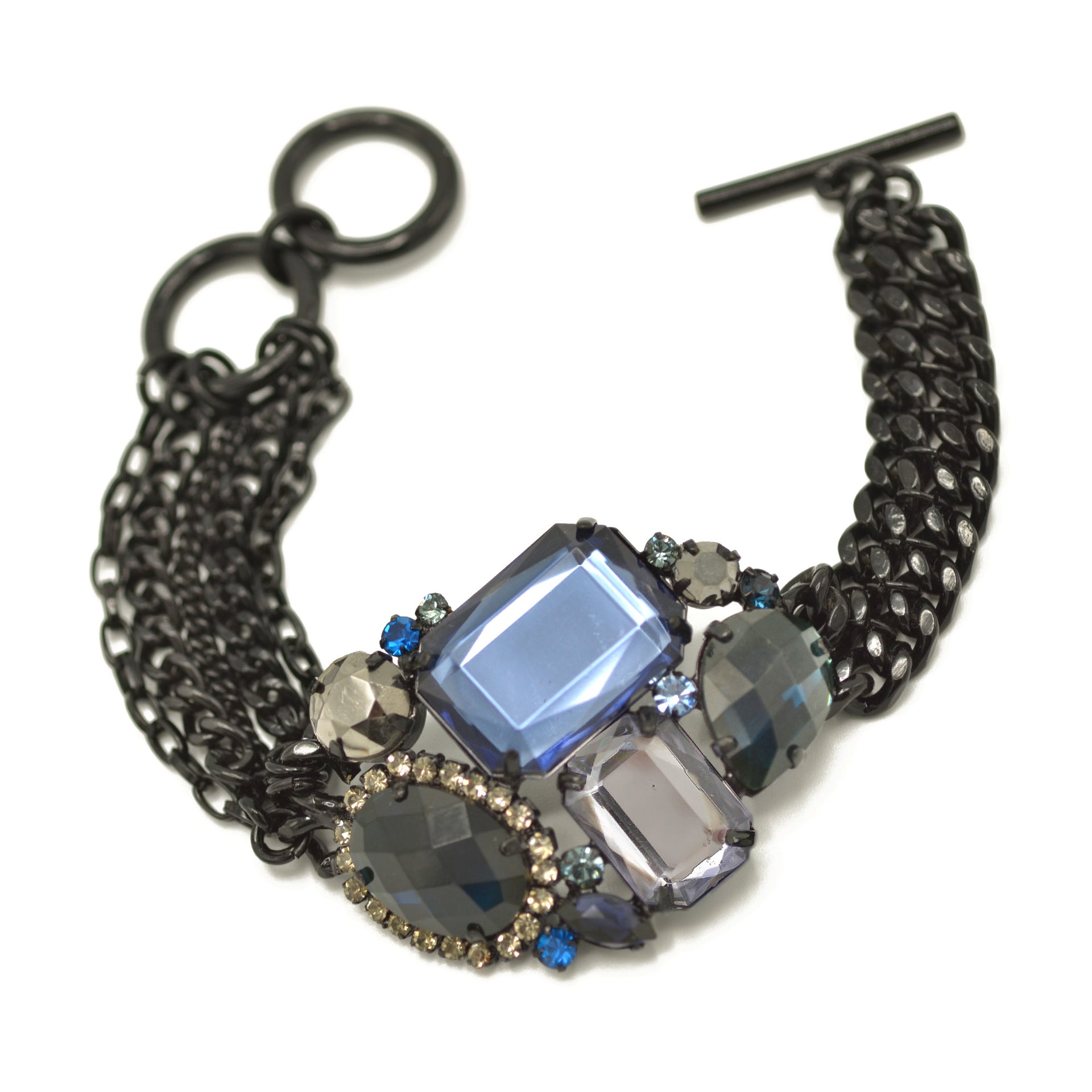 Black metal multicolor faceted crystals bracelet #256BL2101 (1E21)