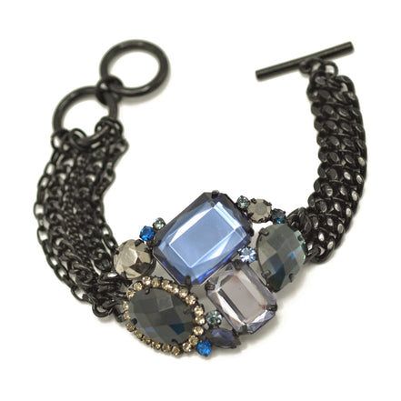 Black metal multicolor faceted crystals bracelet #256BL2101 (1E21)