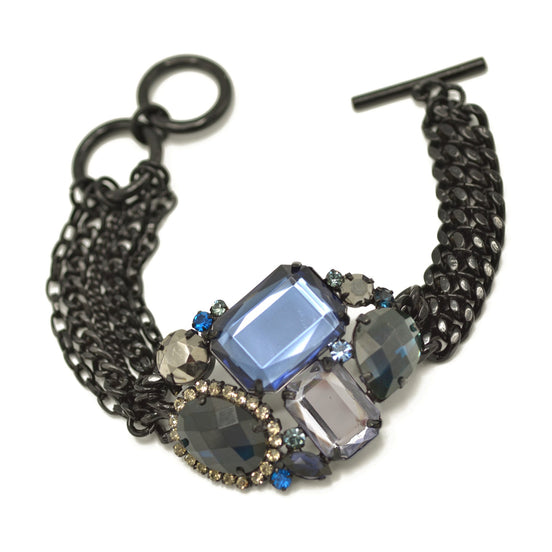 Black metal multicolor faceted crystals bracelet #256BL2101 (1E21)
