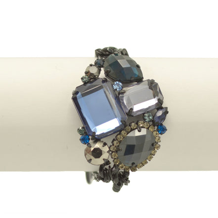 Black metal multicolor faceted crystals bracelet #256BL2101 (1E21)