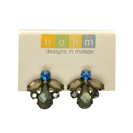 Black Metal Multi color Faceted teardrop Crystal Stud earrings #256BL3201 (7A2)