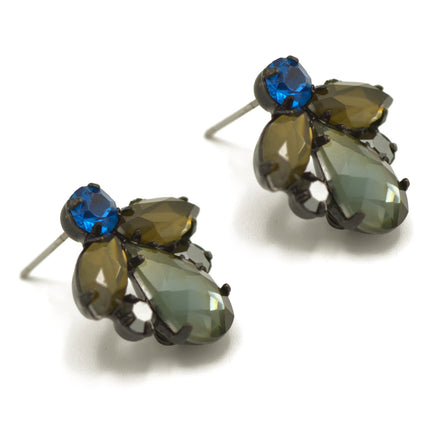 Black Metal Multi color Faceted teardrop Crystal Stud earrings #256BL3201 (7A2)