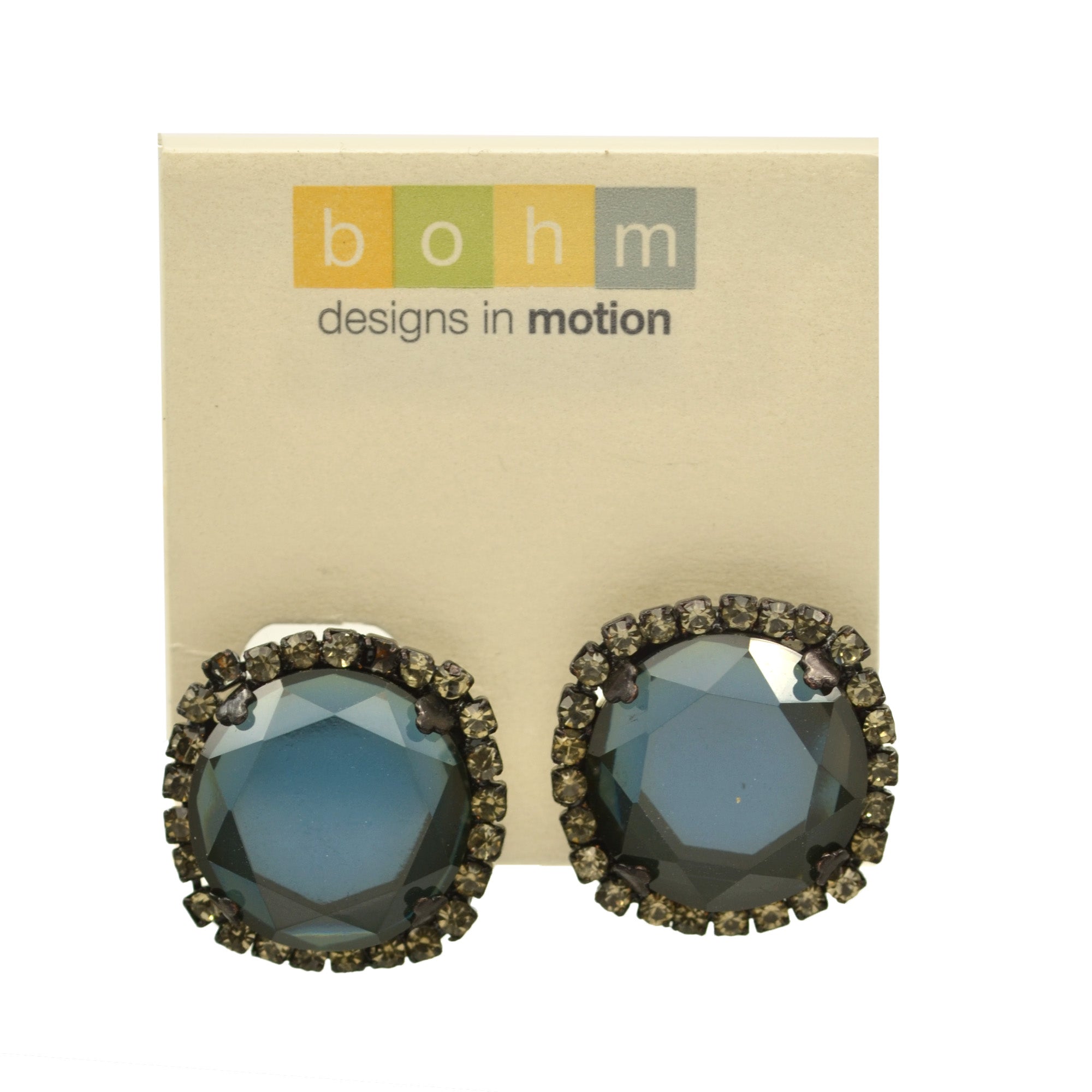 Black Metal Blue Faceted crystal clip on Earrings #256BL3401 (7A2)