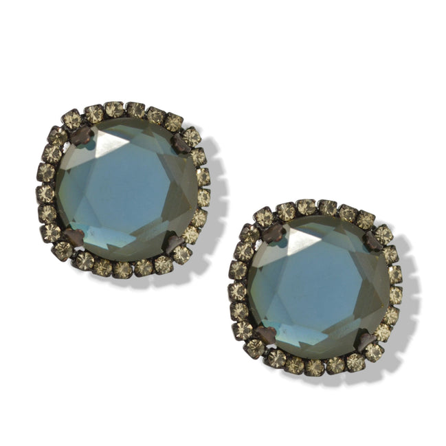 Black Metal Blue Faceted crystal clip on Earrings #256BL3401 (7A2)