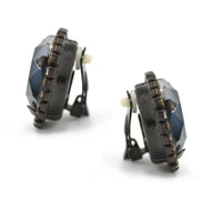 Black Metal Blue Faceted crystal clip on Earrings #256BL3401 (7A2)