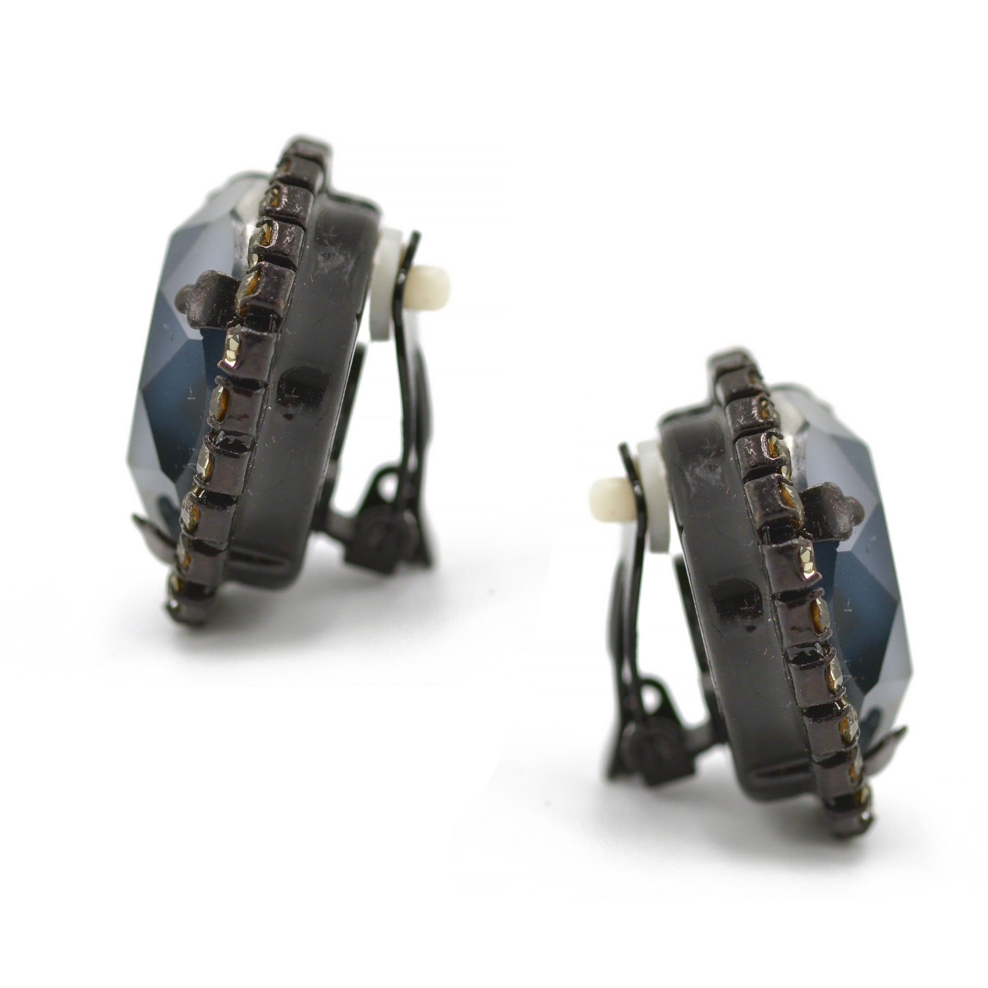 Black Metal Blue Faceted crystal clip on Earrings #256BL3401 (7A2)